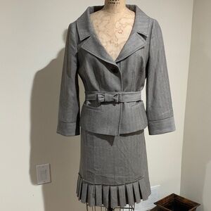 Valentino Elegant Gray Skirt Set with Pleated Hem